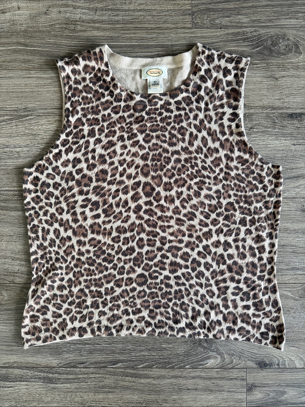 Talbots Leopard Print Sleeveless Tank Top - Brown/White sz XL silk cashmere
